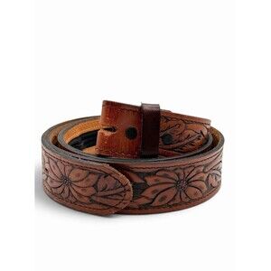 Chambers Belts Top Grain Leather Hand Tooled Belt Size 44 Zippered Money Pocket